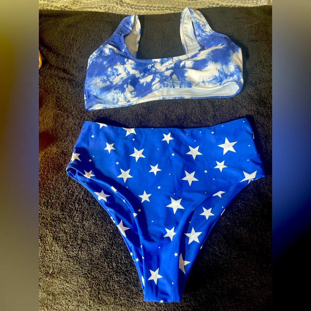 Brand new blue and white suit